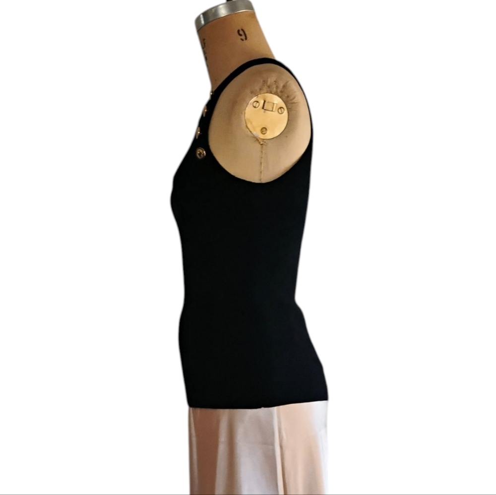 Michael Kors Black Ribbed Sweater Tank Top with Gold Buttons - Picture 4 of 10